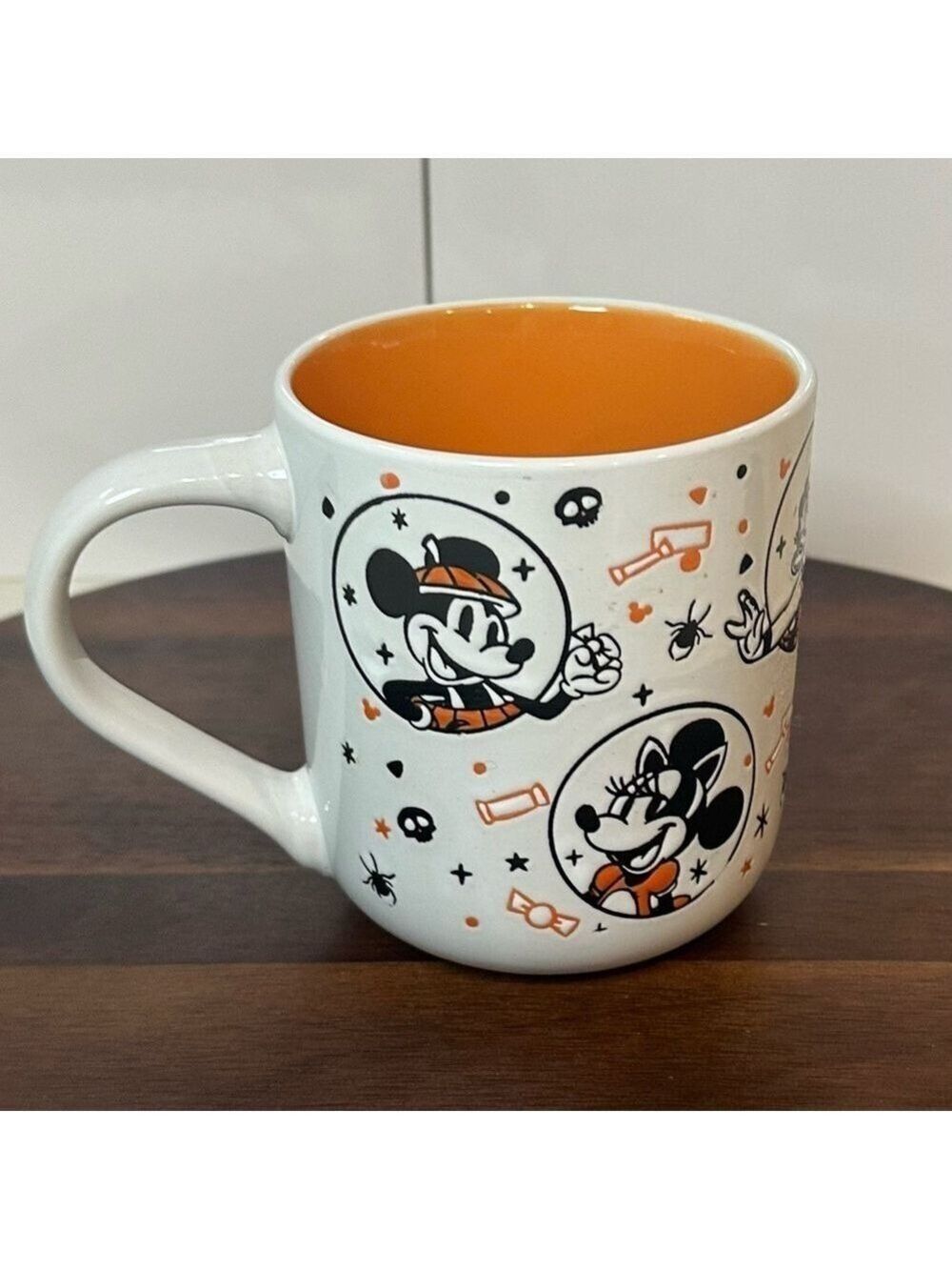 Zrike Brands Disney Halloween Mickey Minnie Characters Ceramic Mug Orange Inside